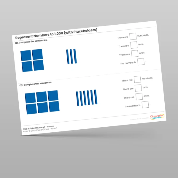 An image of the Represent Numbers to 1,000 Base 10 (with Placeholders - Ones) Skill Builder Resource