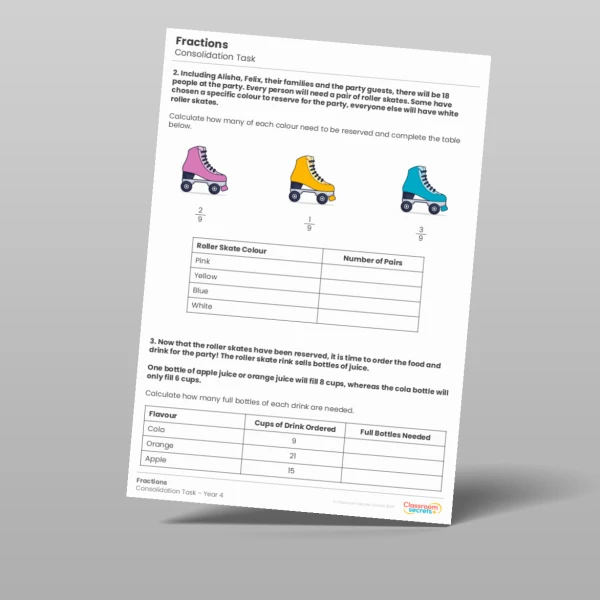 An image of the Fractions Consolidation Task Resource