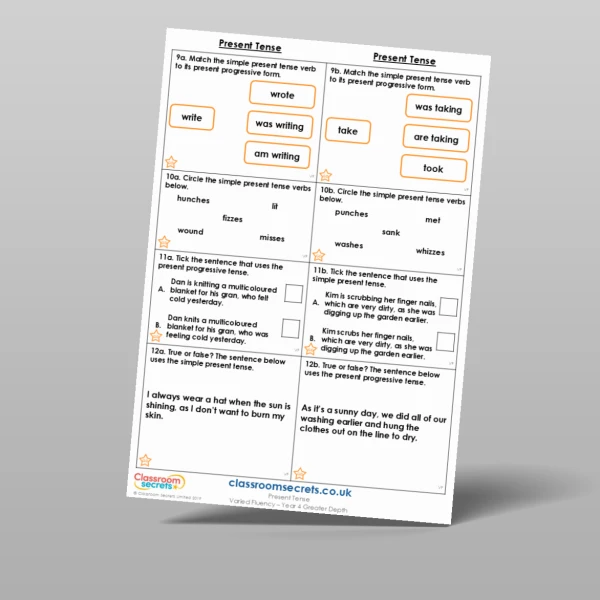An image of the Present Tense Varied Fluency Resource