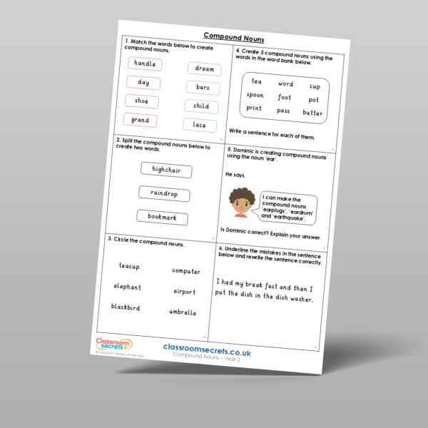 Year 2 Compound Nouns Mixed Activity Resource | Classroom Secrets