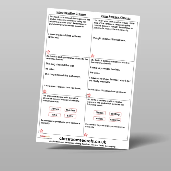 An image of the Using Relative Clauses Application and Reasoning Resource