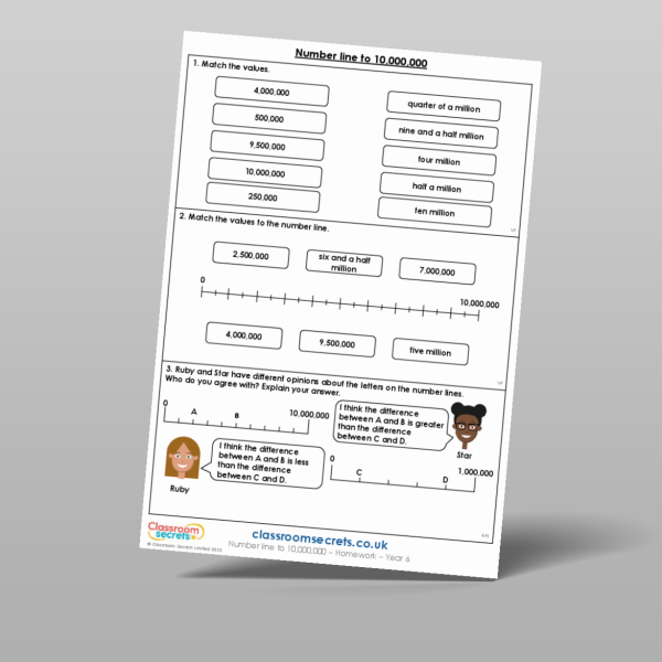 Year 6 Number Line To 10 000 000 Homework Resource | Classroom Secrets