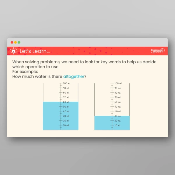 An image of the Four Operations with Volume and Capacity Teaching PPT Resource