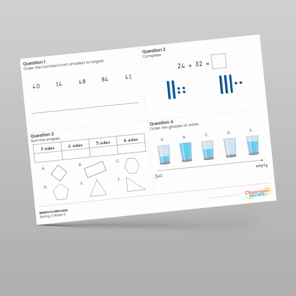 An image of the Spring 2 Week 6 Maths in Minutes Resource