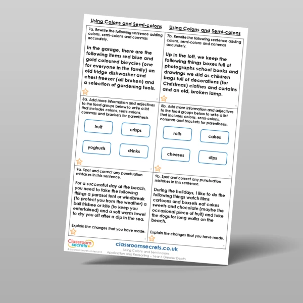 An image of the Using Colons and Semi-colons Application and Reasoning Resource
