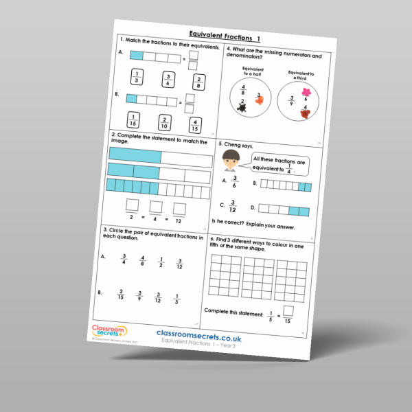 Year 3 Equivalent Fractions 1 Mixed Activity Resource | Classroom Secrets