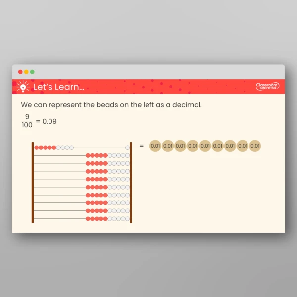 An image of the Hundredths as Decimals Teaching PPT Resource