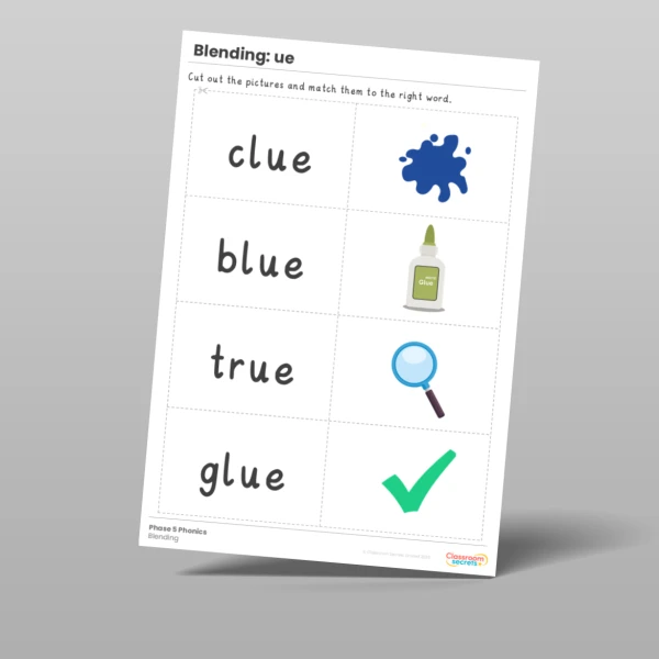 An image of the Phonics Blending Activities: ue Resource