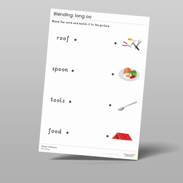 An image of the Phonics Blending Activities: long oo Resource