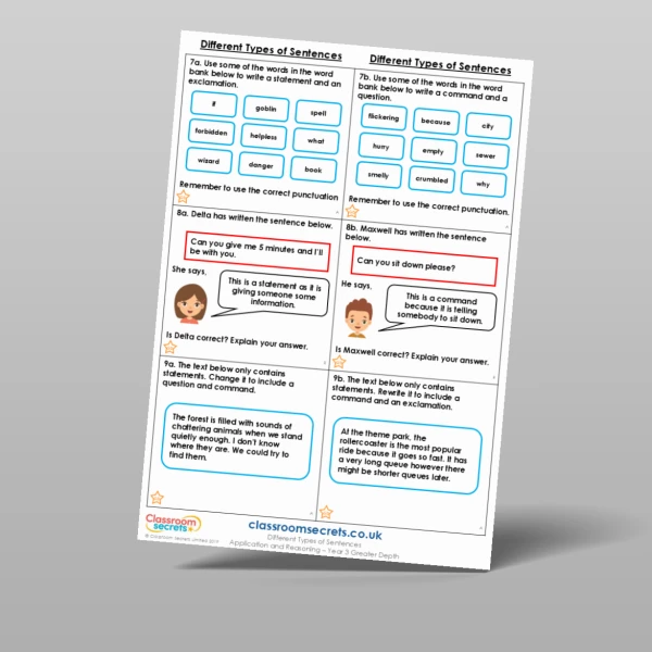 An image of the Different Types of Sentences Application and Reasoning Resource