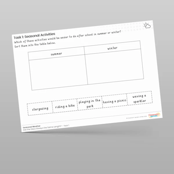 An image of the Lesson 4: Seasonal Activities Worksheet Resource