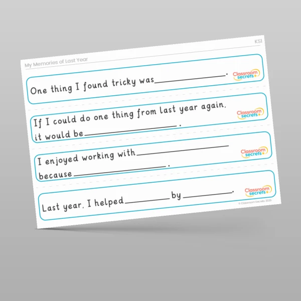 An image of the Memories of Last Year Stem Sentences Resource