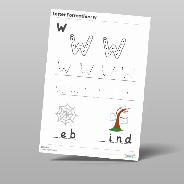 An image of the Letter Formation Worksheet: w Resource