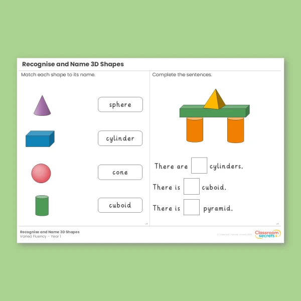 Year 1 Recognise and Name 3D Shapes Shape Varied Fluency