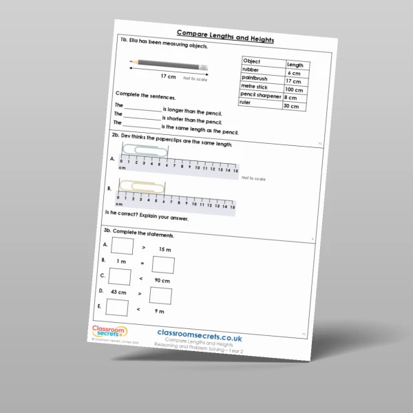 An image of the Compare Lengths and Heights Reasoning and Problem Solving Resource