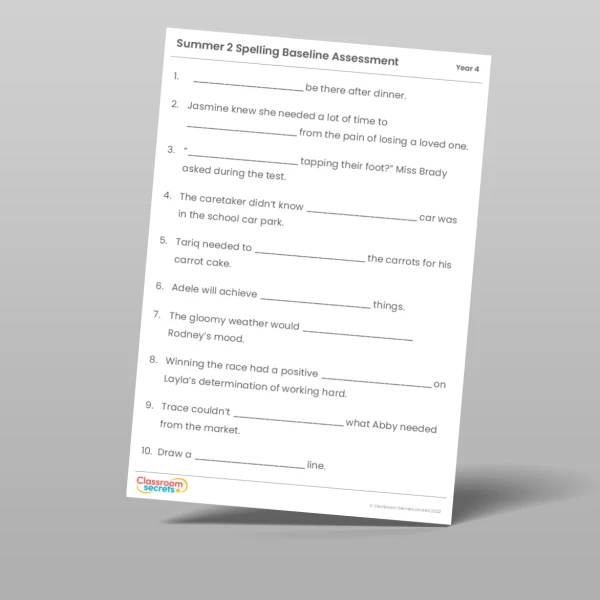 An image of the Summer 2 Baseline Assessment Resource