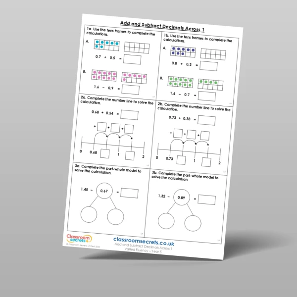 An image of the Add and Subtract Decimals Across 1 Varied Fluency Resource