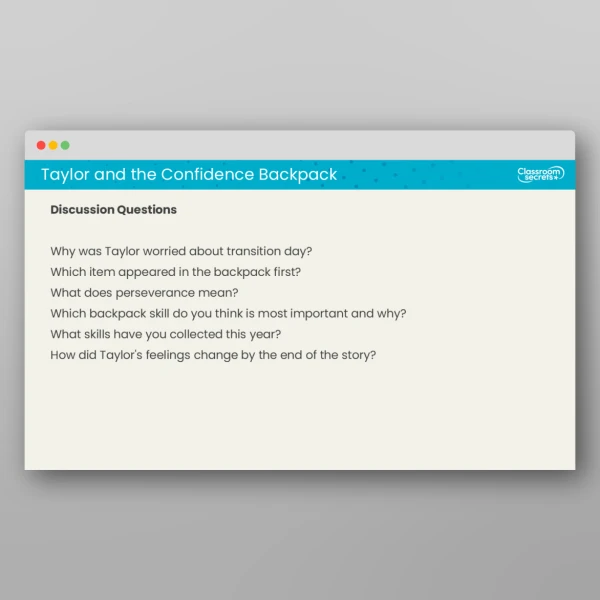 An image of the Taylor and the Confidence Backpack Transition Story Resource