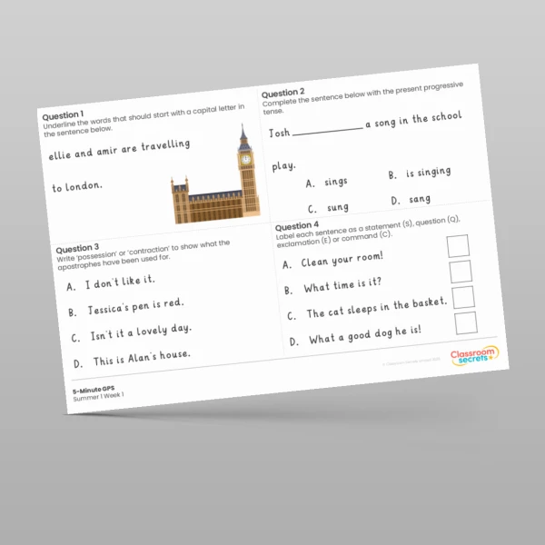 An image of the Free 5-Minute GPS Summer 1 Week 1 Resource