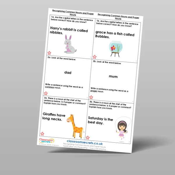 An image of the Recognising Common Nouns and Proper Nouns Application and Reasoning Resource