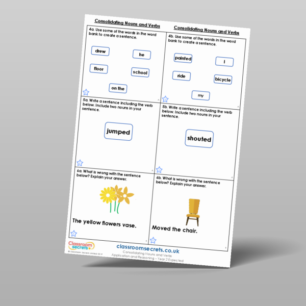Year 2 Consolidating Nouns And Verbs Application And Reasoning Resource ...