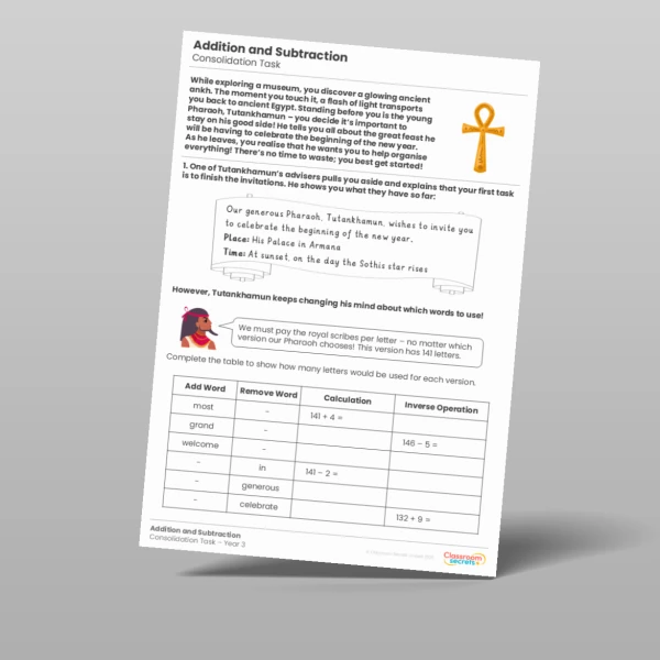 An image of the Addition and Subtraction Consolidation Task Resource