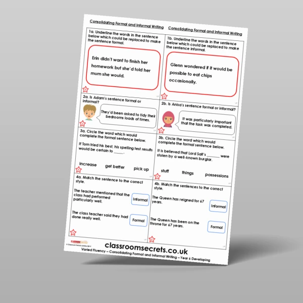 An image of the Consolidating Formal and Informal Writing Varied Fluency Resource