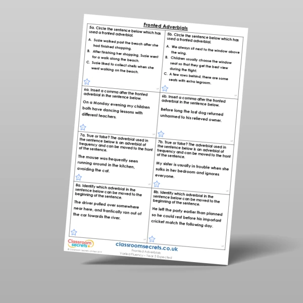 An image of the Fronted Adverbials Varied Fluency Resource