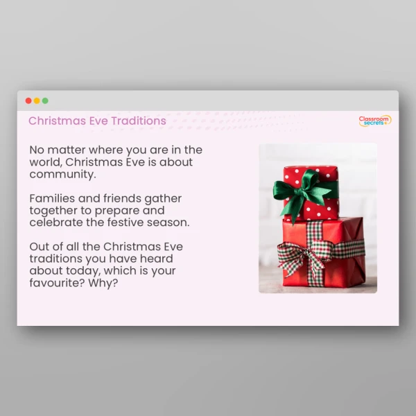 An image of the Christmas Eve Traditions Whole School Assembly PPT Resource