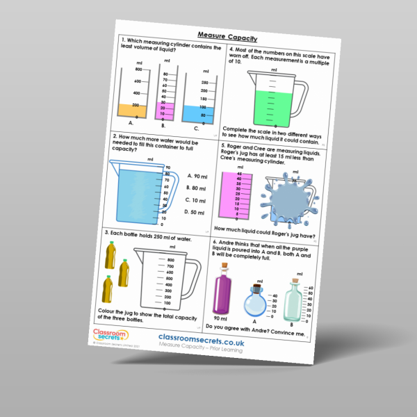 Capacity Year Problems Year 3 Measure Capacity Prior Learning Resource | Classroom Secrets