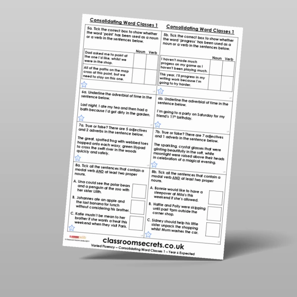 An image of the Consolidating Word Classes 1 Varied Fluency Resource