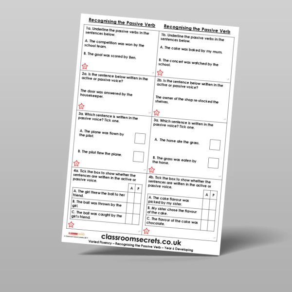 An image of the Recognising the Passive Verb Varied Fluency Resource