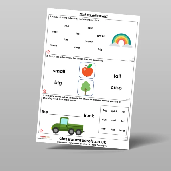 An image of the What are Adjectives? Homework Resource
