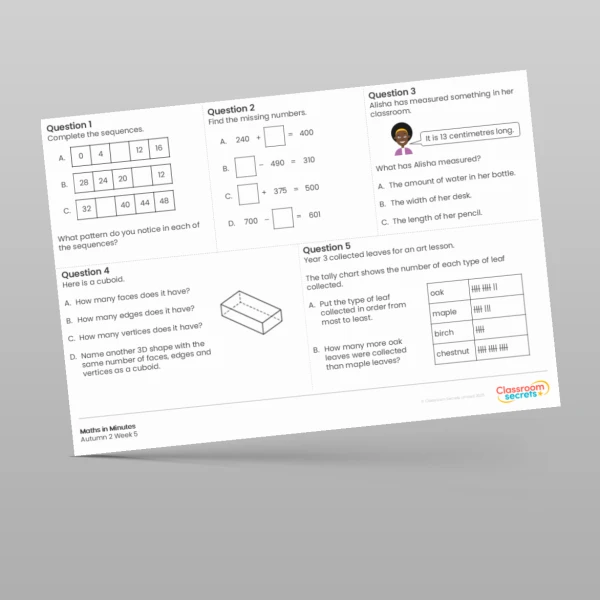 An image of the Autumn 2 Week 5 Maths in Minutes Resource