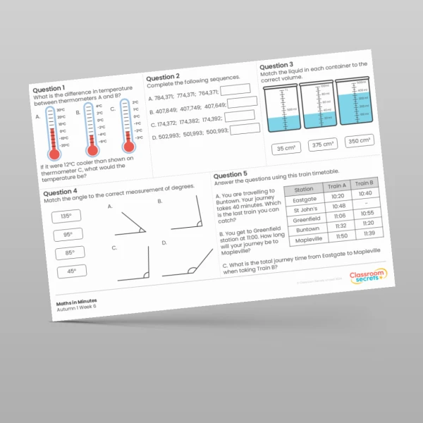 An image of the Autumn 1 Week 6 Maths in Minutes Resource