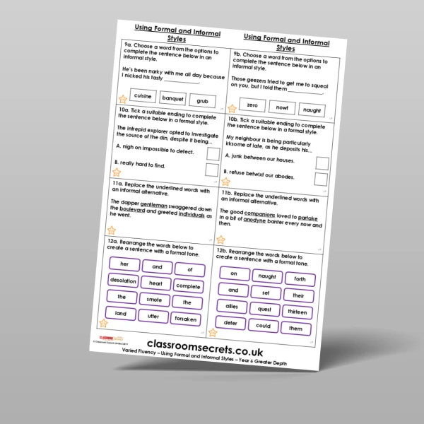 An image of the Using Formal and Informal Styles Varied Fluency Resource