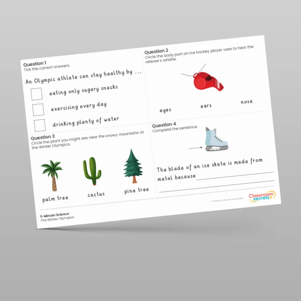 An image of the The Winter Olympics 5-Minute Science Resource