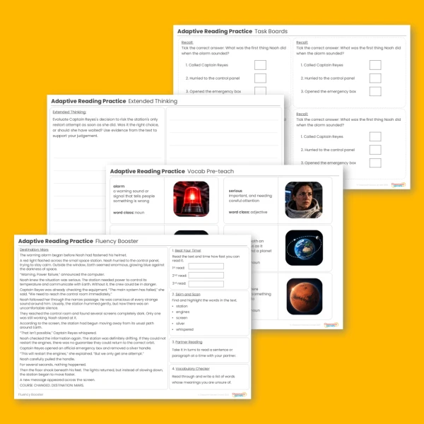 Year 5 Adaptive Reading Practice Destination: Mars lesson