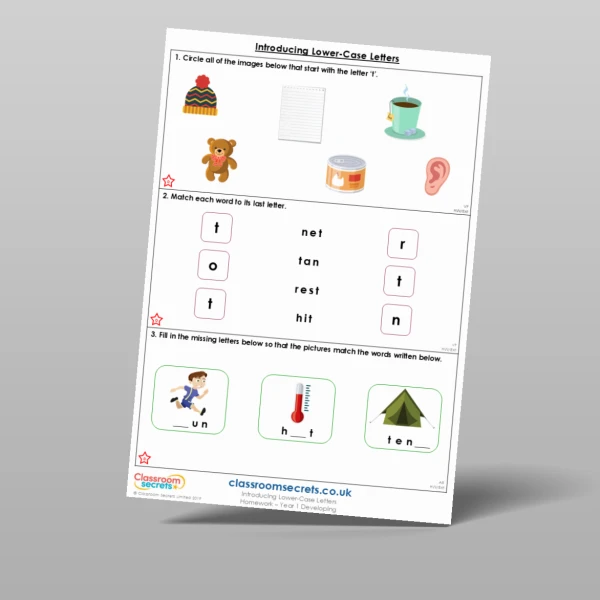 An image of the Introducing Lower-Case Letters Homework Resource