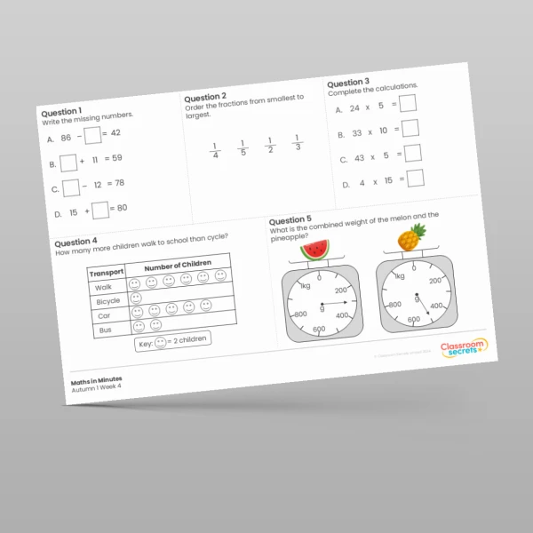 An image of the Autumn 1 Week 4 Maths in Minutes Resource