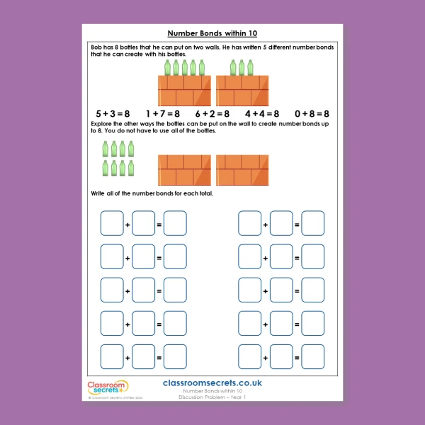 Year 1 Number Bonds within 10 Addition and Subtraction within 10 Deeper Reasoning Discussion Problem