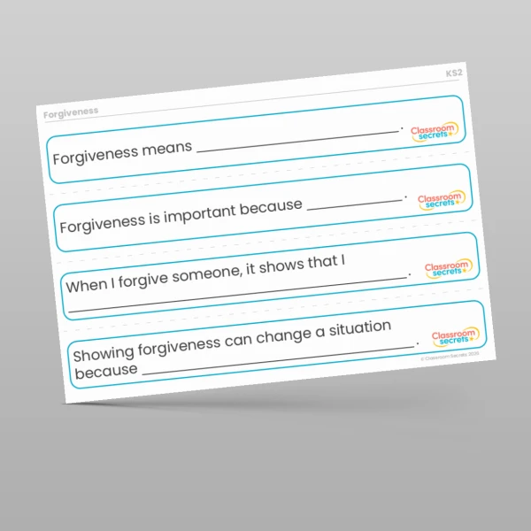 An image of the Values - Forgiveness Stem Sentences Resource