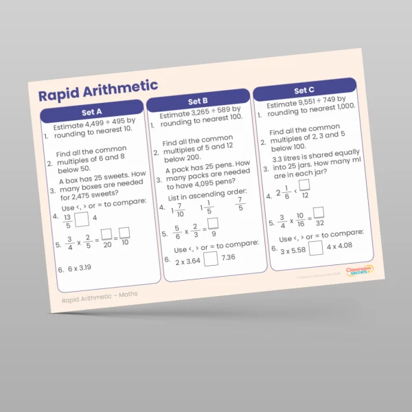 An image of the Spring 1 Week 6 Rapid Arithmetic Resource