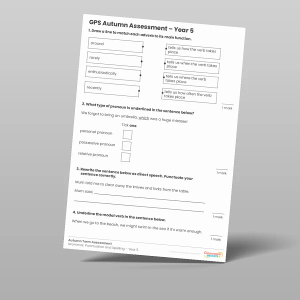 An image of the Autumn Term GPS Assessment Resource