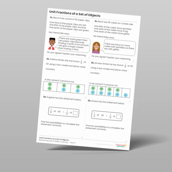 An image of the Unit Fractions of a Set of Objects Reasoning and Problem Solving Resource