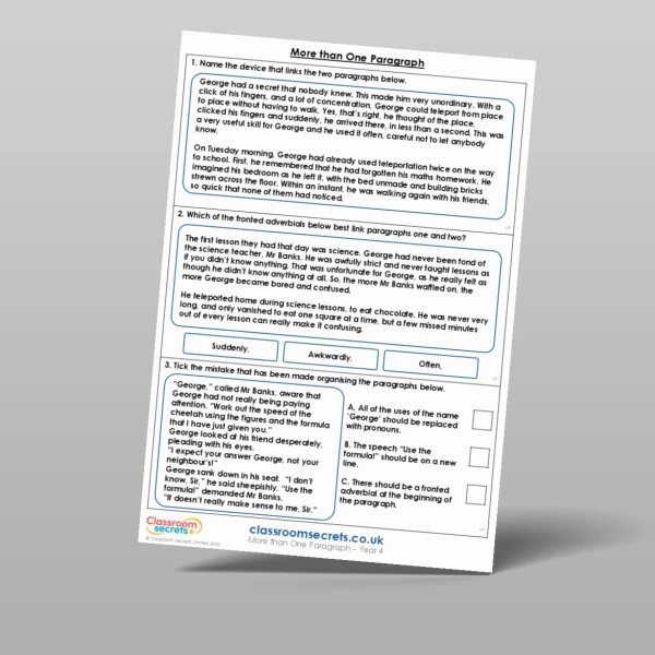 An image of the More than One Paragraph Mixed Activity Resource