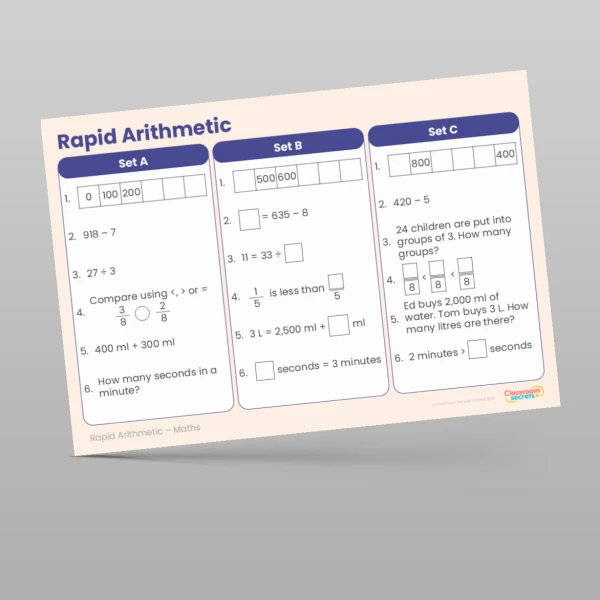 An image of the Summer 2 Week 4 Rapid Arithmetic Resource