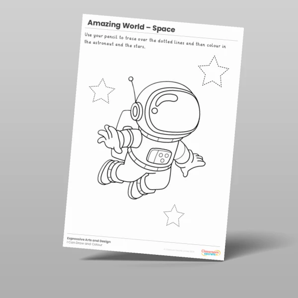An image of the Amazing World - Space I Can Draw and Colour Resource