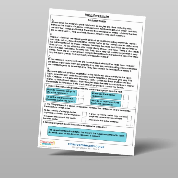An image of the Using Paragraphs Mixed Activity Resource