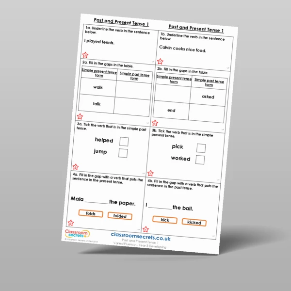 An image of the Past and Present Tense 1 Varied Fluency Resource